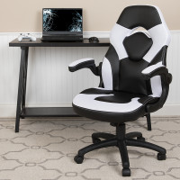 Flash Furniture CH-00095-WH-GG X10 Gaming Chair Racing Office Ergonomic Computer PC Adjustable Swivel Chair with Flip-up Arms, White/Black LeatherSoft